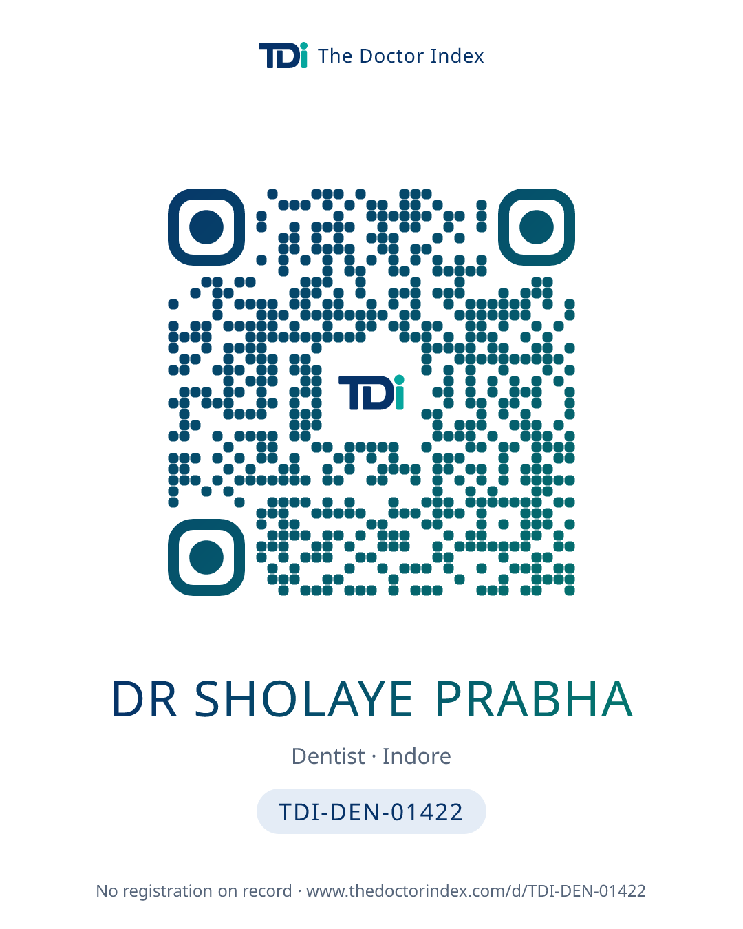 QR card for Dr Sholaye Prabha, TDI-DEN-01422