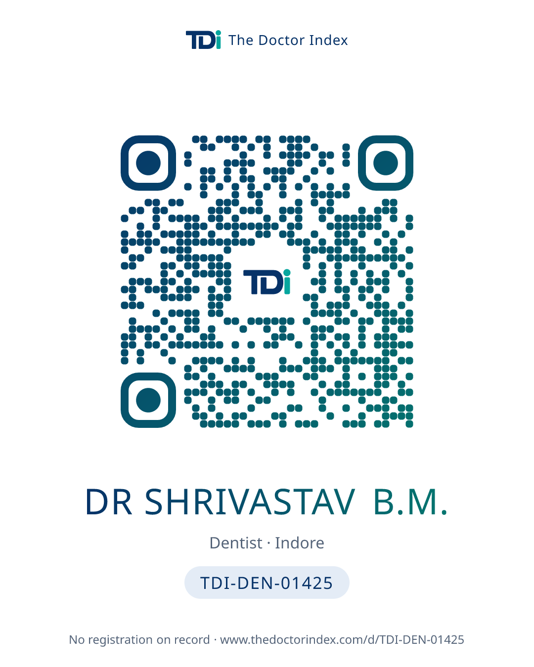 QR card for Dr Shrivastav B.M., TDI-DEN-01425