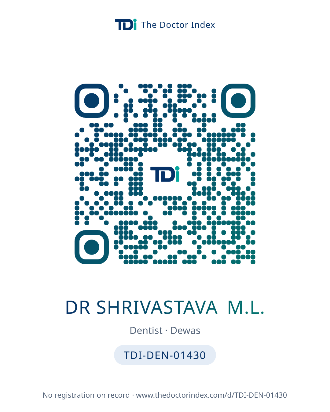 QR card for Dr Shrivastava M.L., TDI-DEN-01430