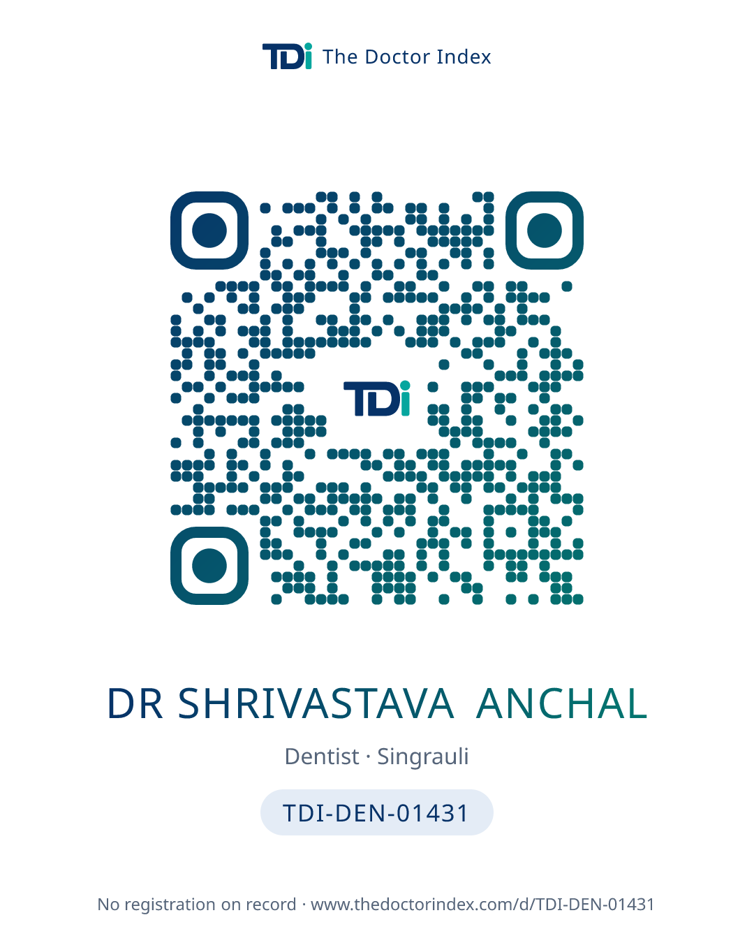 QR card for Dr Shrivastava Anchal, TDI-DEN-01431