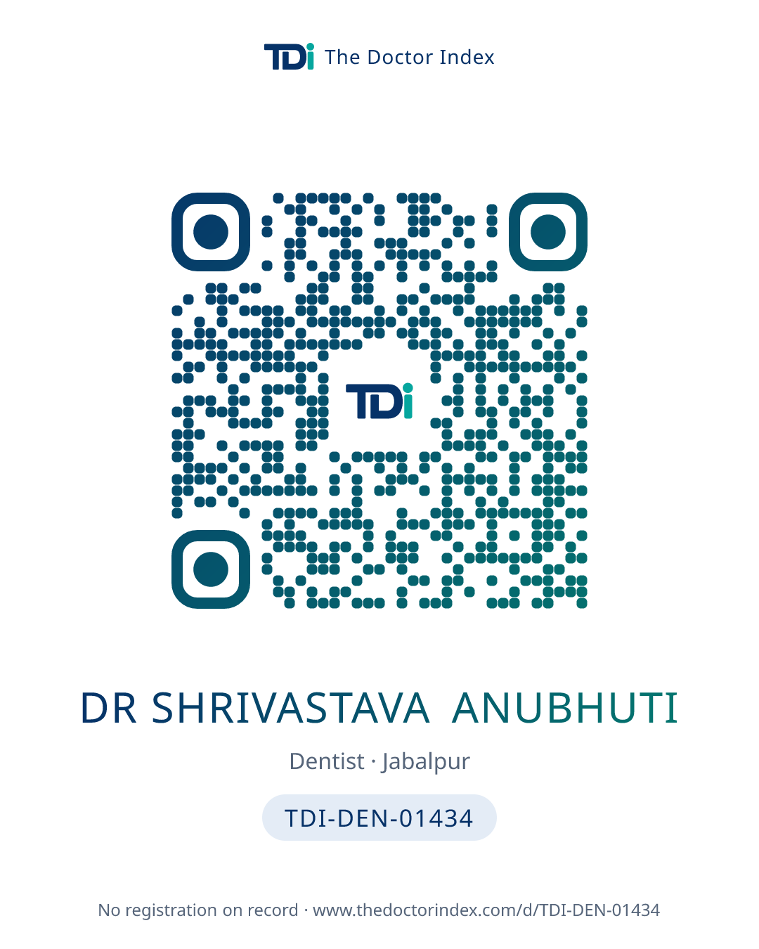 QR card for Dr Shrivastava Anubhuti, TDI-DEN-01434