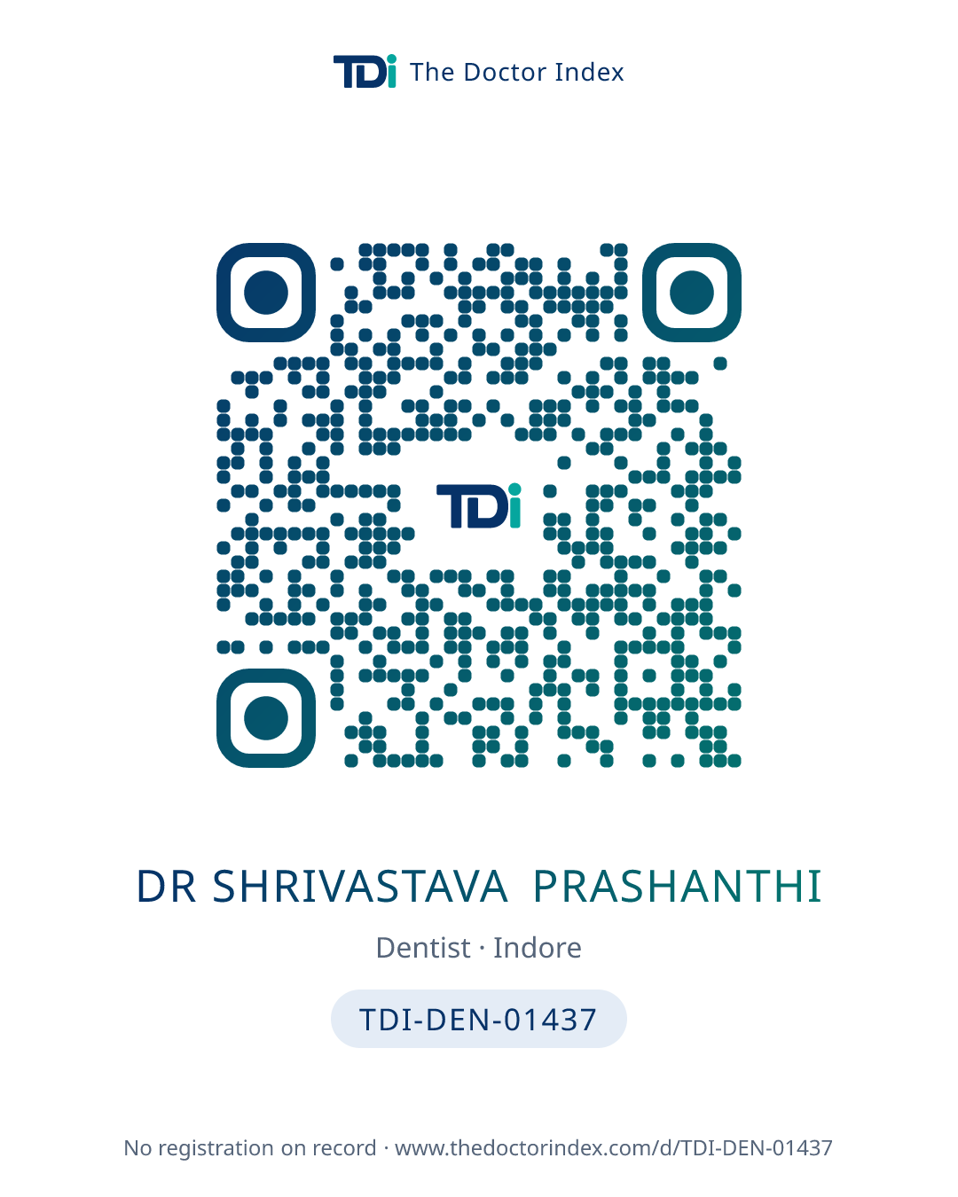 QR card for Dr Shrivastava Prashanthi, TDI-DEN-01437