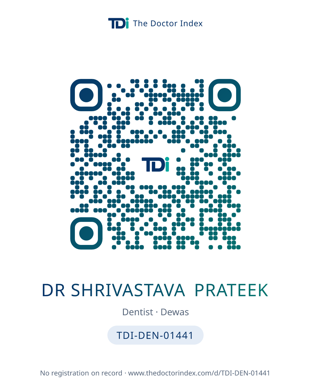 QR card for Dr Shrivastava Prateek, TDI-DEN-01441