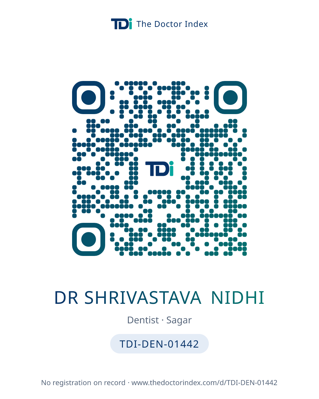 QR card for Dr Shrivastava Nidhi, TDI-DEN-01442