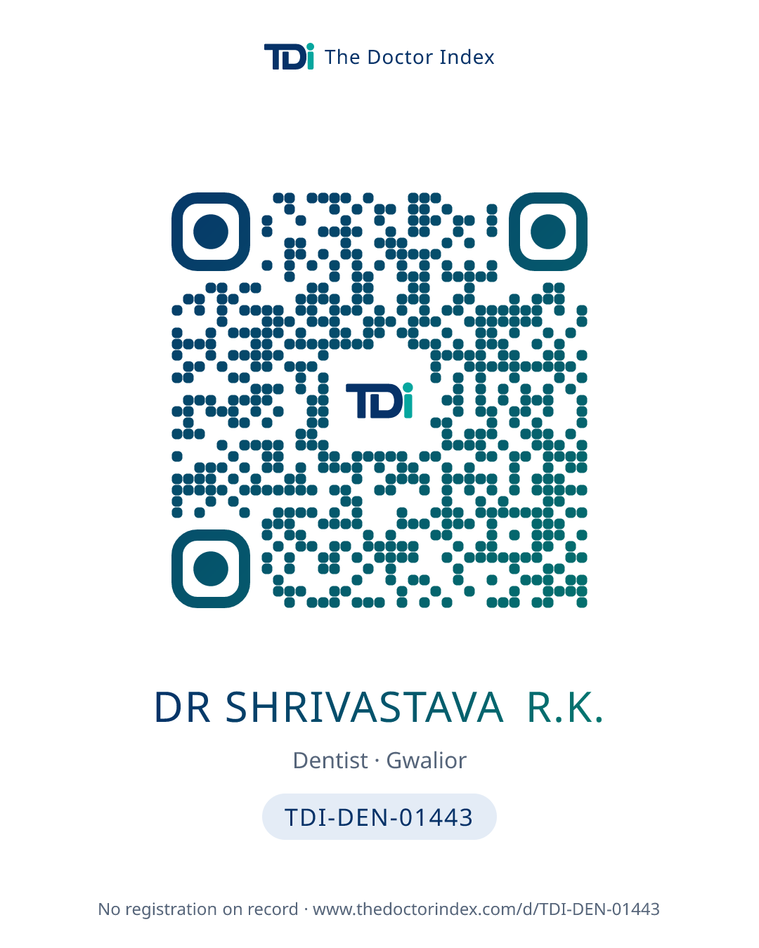 QR card for Dr Shrivastava R.K., TDI-DEN-01443