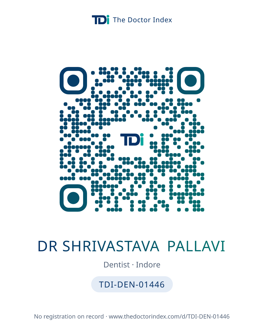 QR card for Dr Shrivastava Pallavi, TDI-DEN-01446