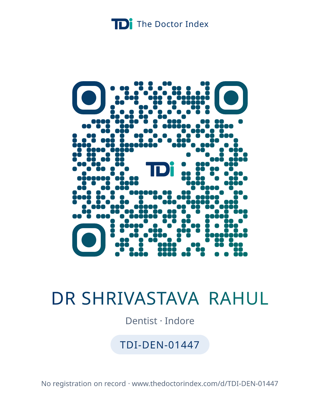 QR card for Dr Shrivastava Rahul, TDI-DEN-01447