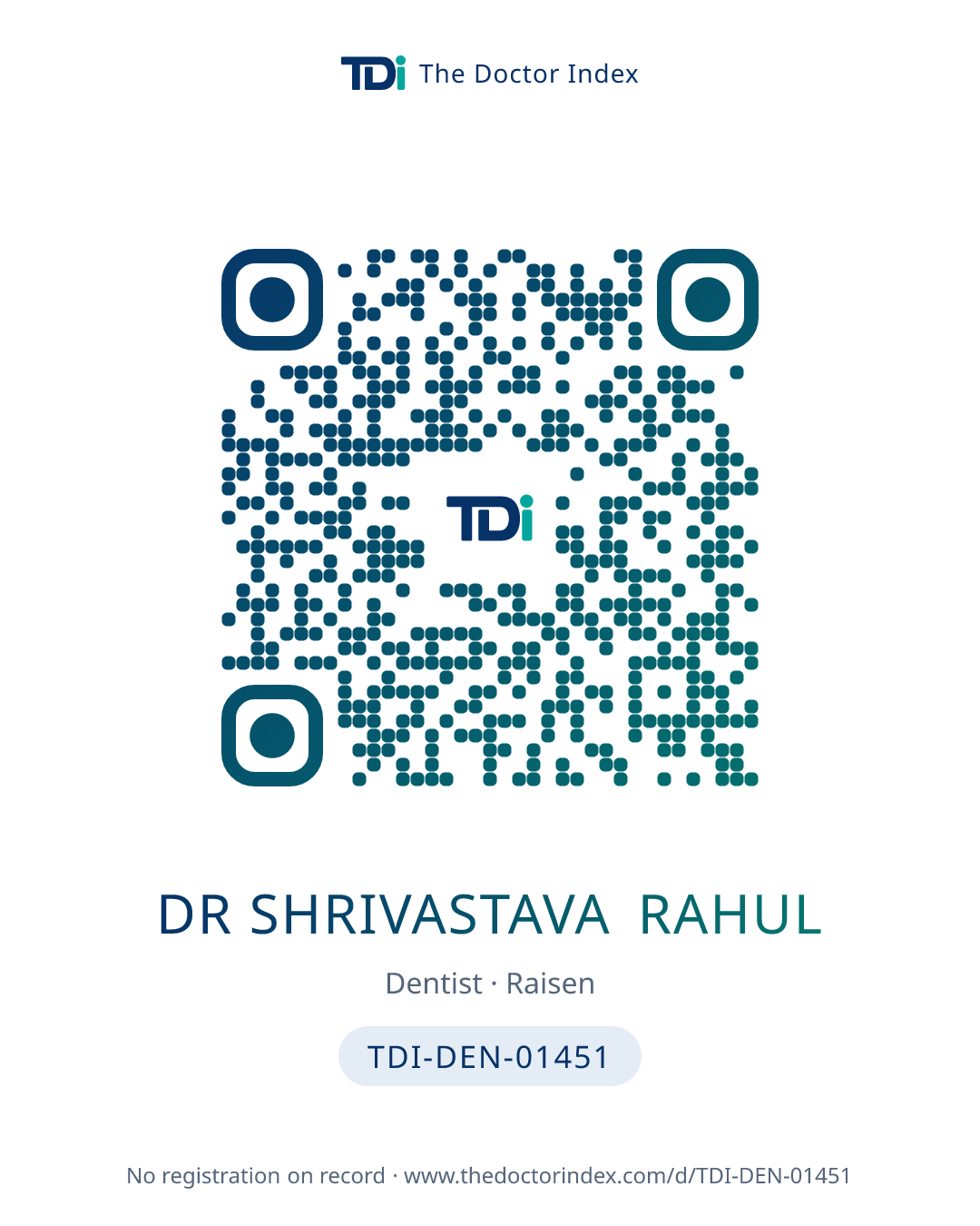 QR card for Dr Shrivastava Rahul, TDI-DEN-01451