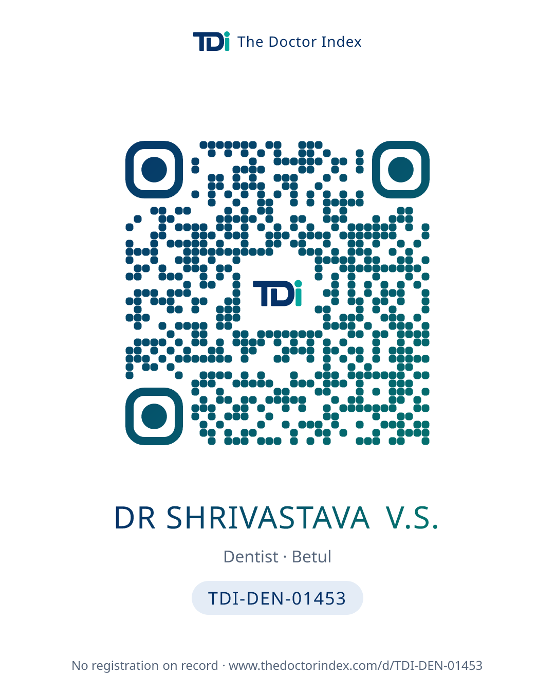 QR card for Dr Shrivastava V.S., TDI-DEN-01453