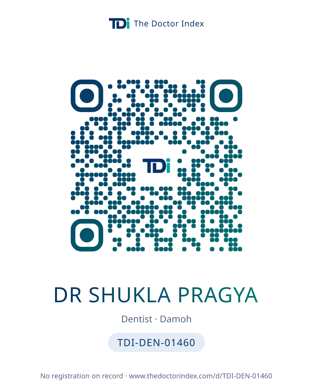 QR card for Dr Shukla Pragya, TDI-DEN-01460