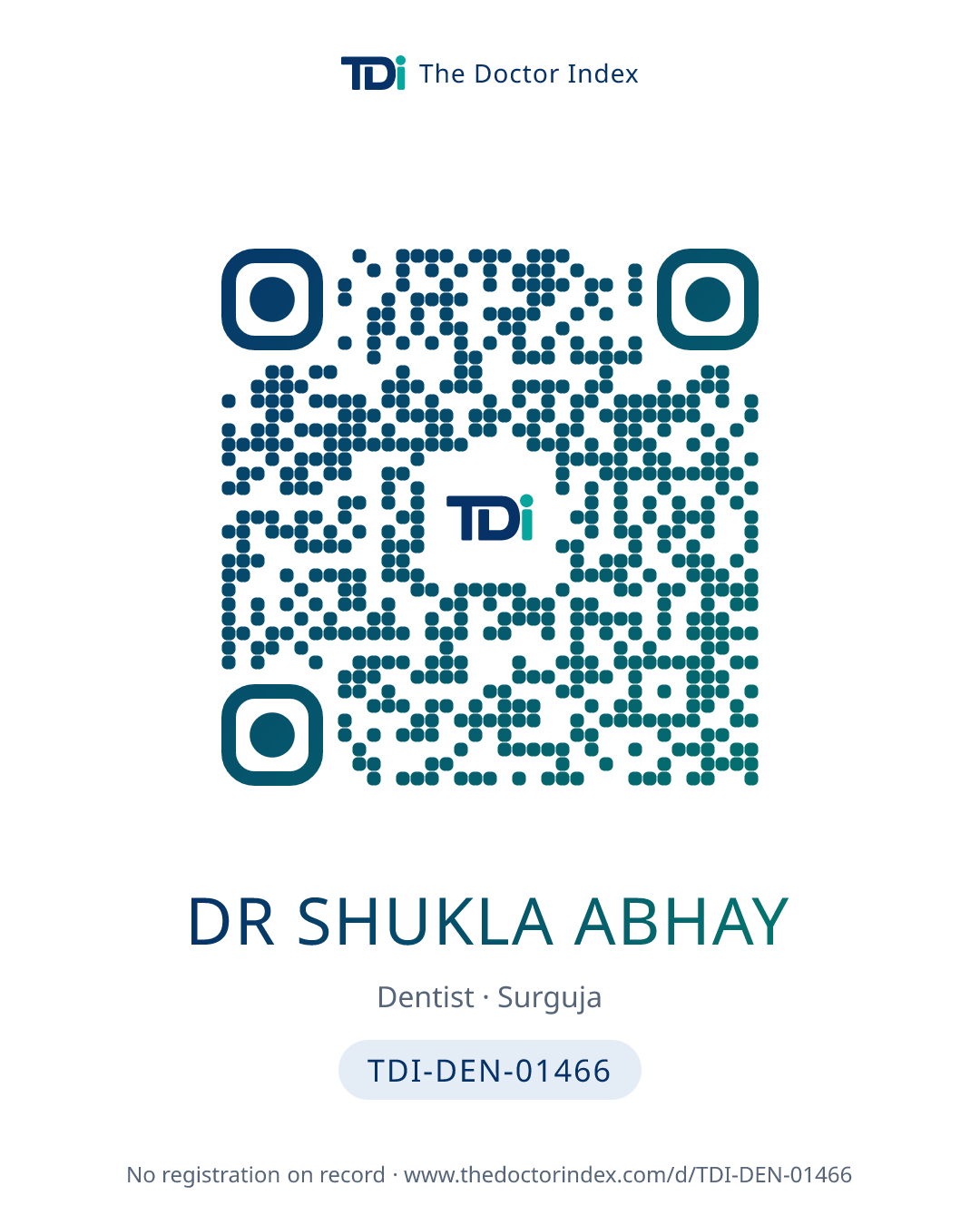 QR card for Dr Shukla Abhay, TDI-DEN-01466