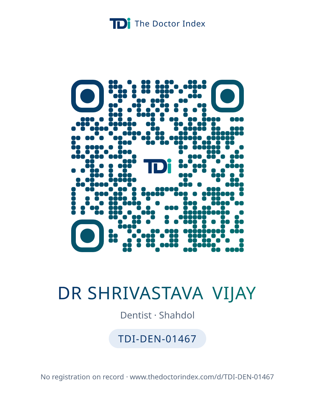 QR card for Dr Shrivastava Vijay, TDI-DEN-01467