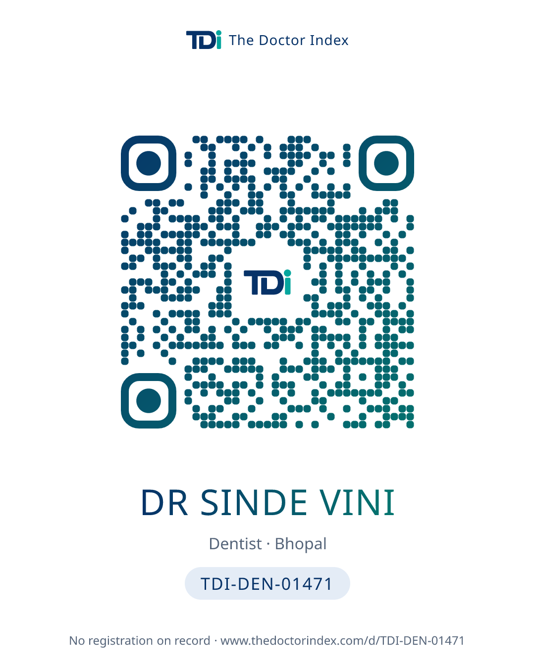 QR card for Dr Sinde Vini, TDI-DEN-01471