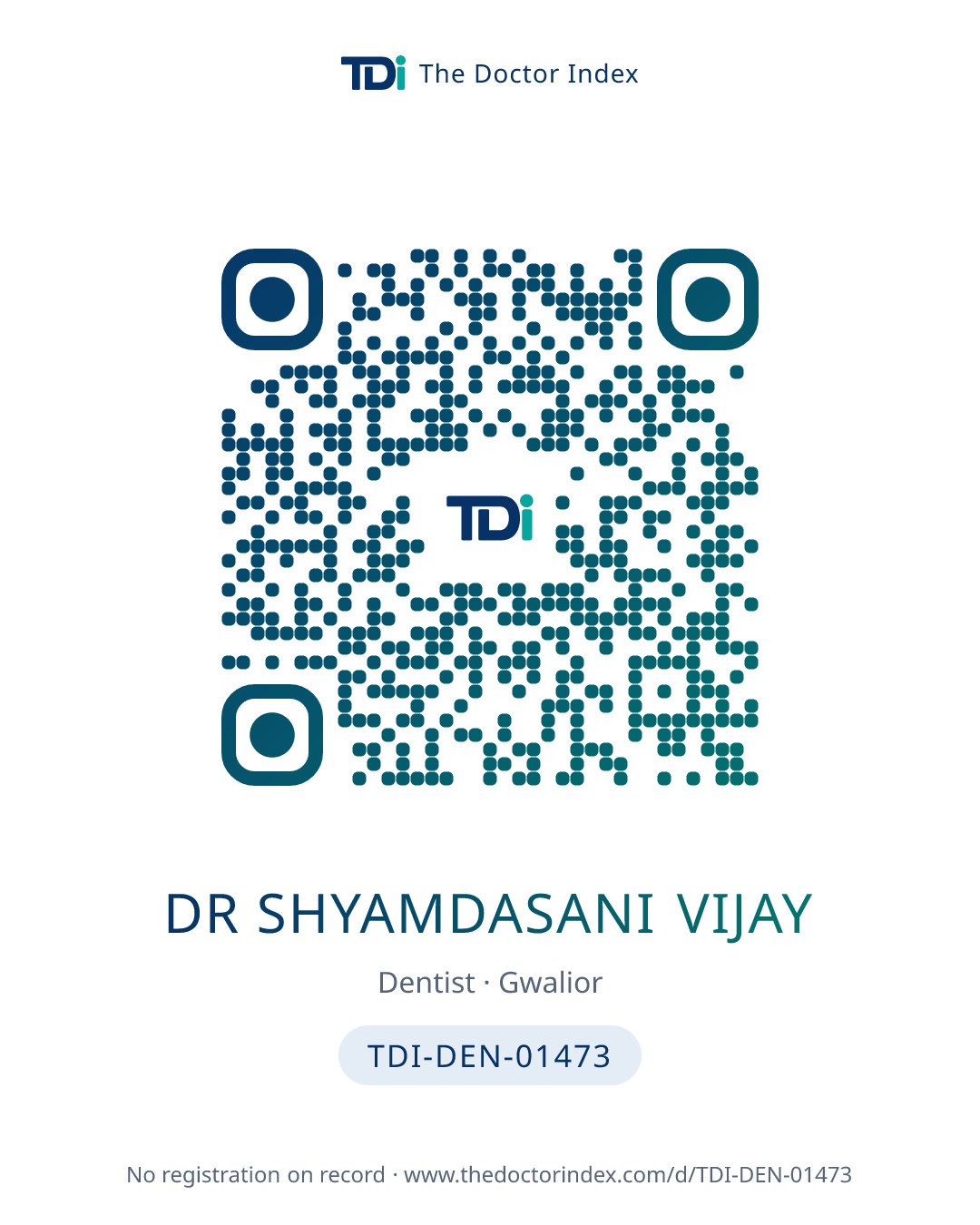 QR card for Dr Shyamdasani Vijay, TDI-DEN-01473