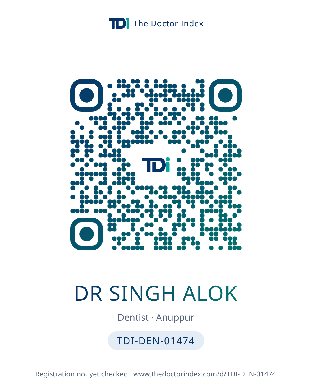 QR card for Dr Singh Alok, TDI-DEN-01474
