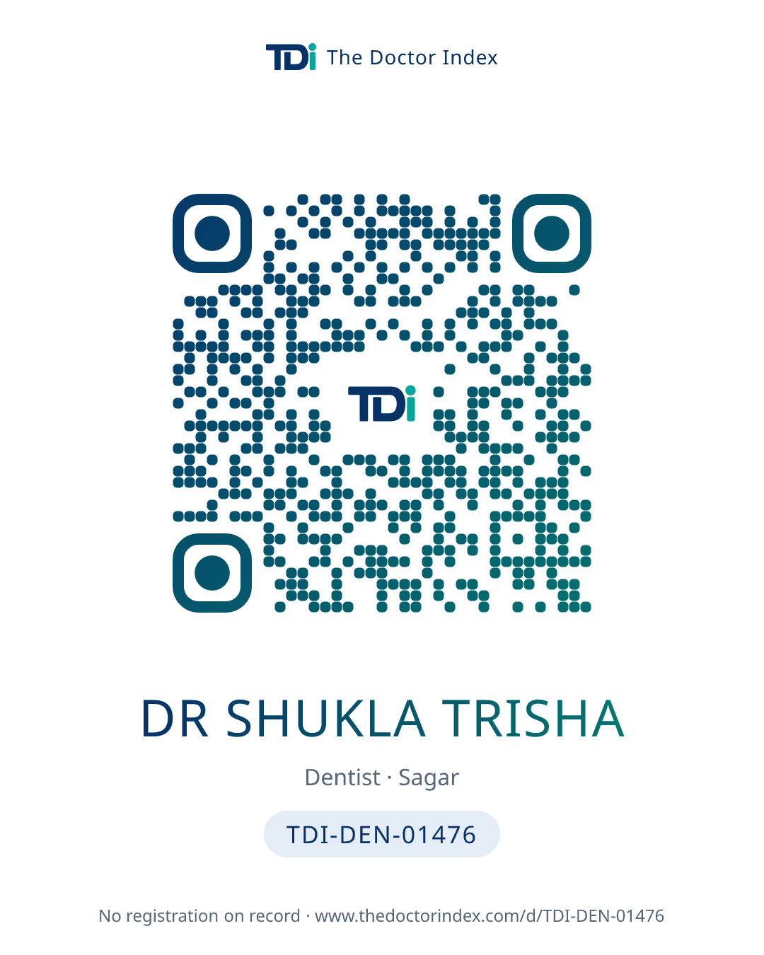 QR card for Dr Shukla Trisha, TDI-DEN-01476