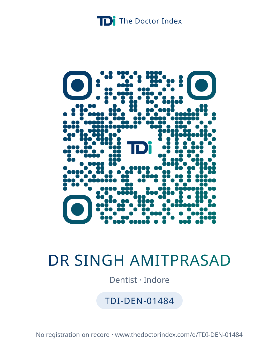 QR card for Dr Singh Amitprasad, TDI-DEN-01484