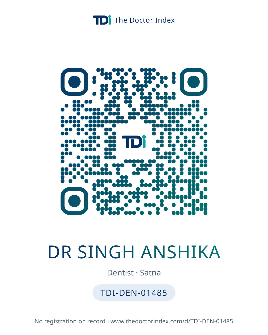 QR card for Dr Singh Anshika, TDI-DEN-01485