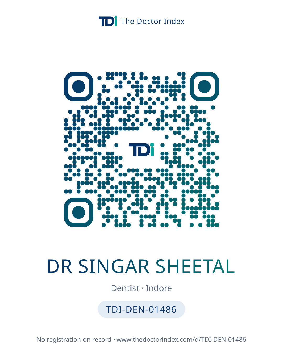 QR card for Dr Singar Sheetal, TDI-DEN-01486