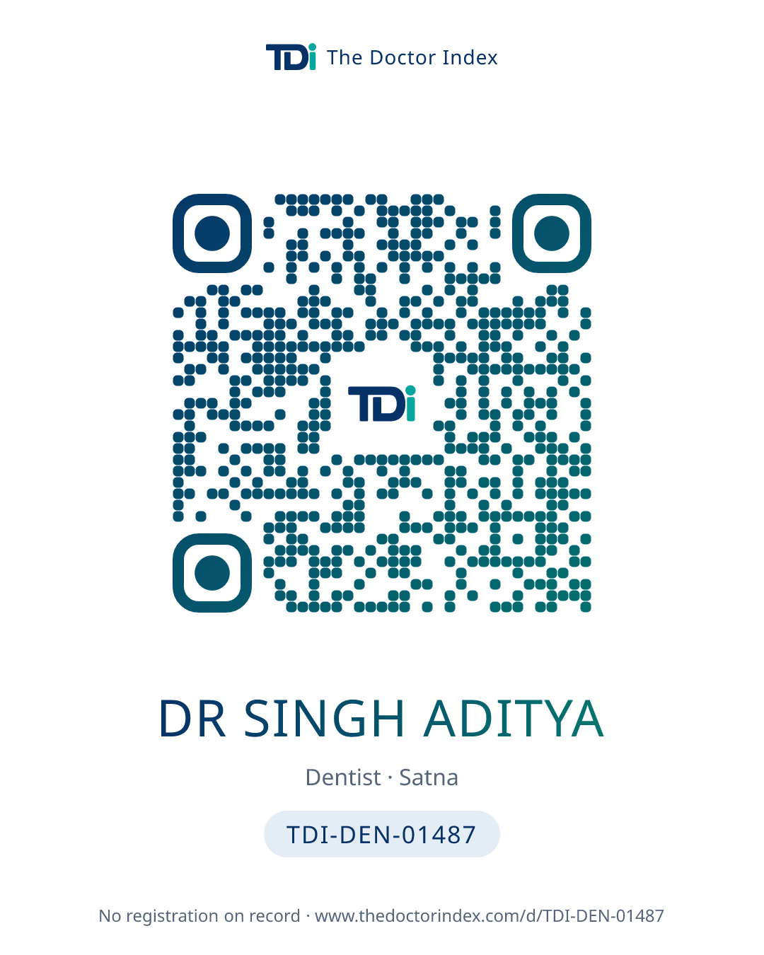 QR card for Dr Singh Aditya, TDI-DEN-01487