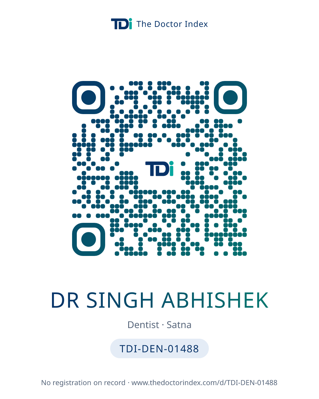 QR card for Dr Singh Abhishek, TDI-DEN-01488