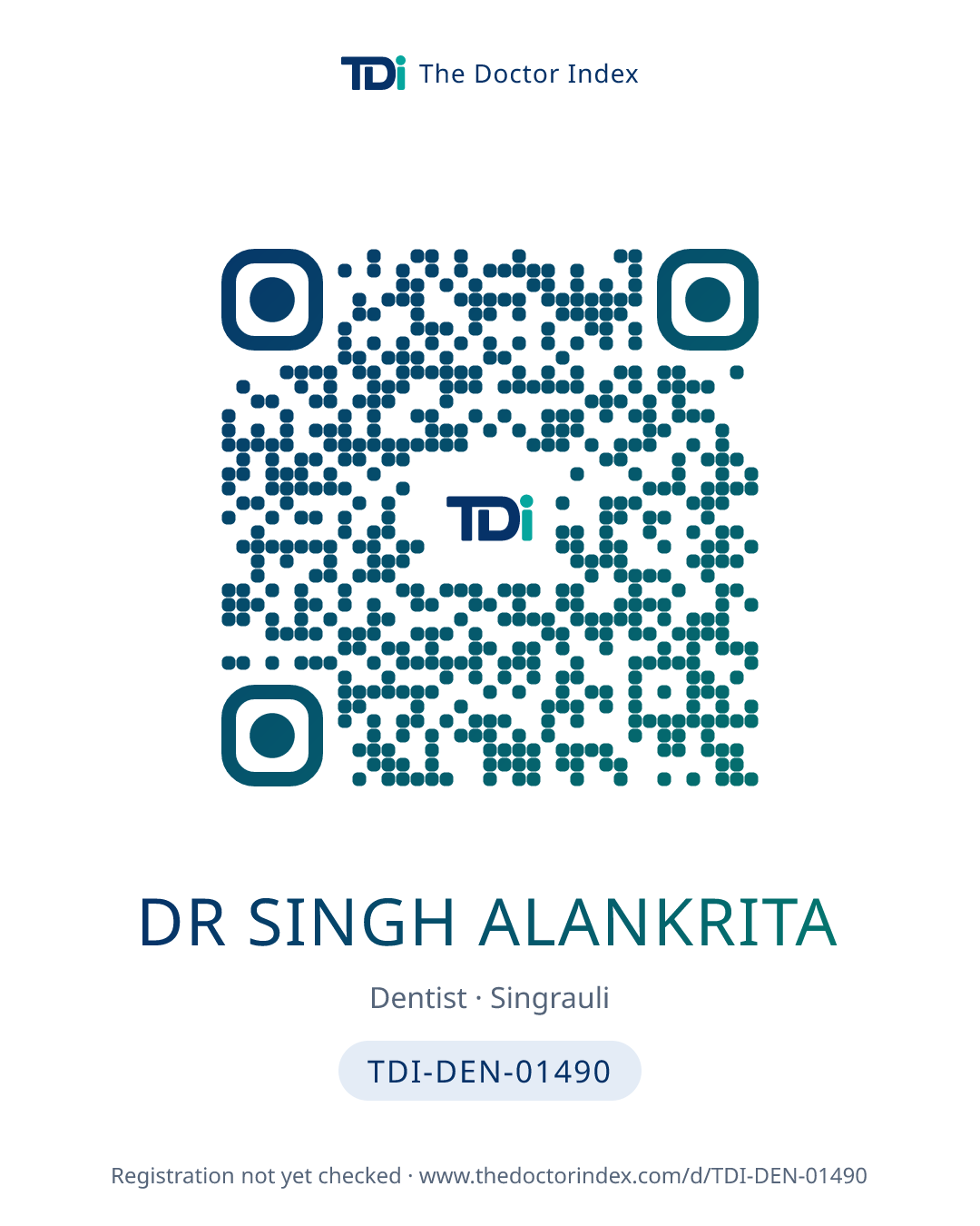 QR card for Dr Singh Alankrita, TDI-DEN-01490
