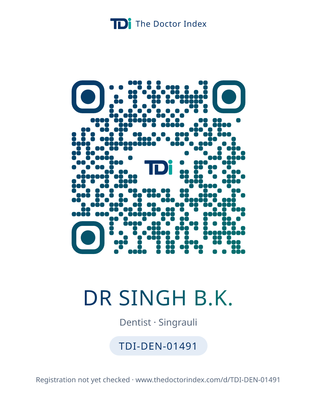 QR card for Dr Singh B.K., TDI-DEN-01491