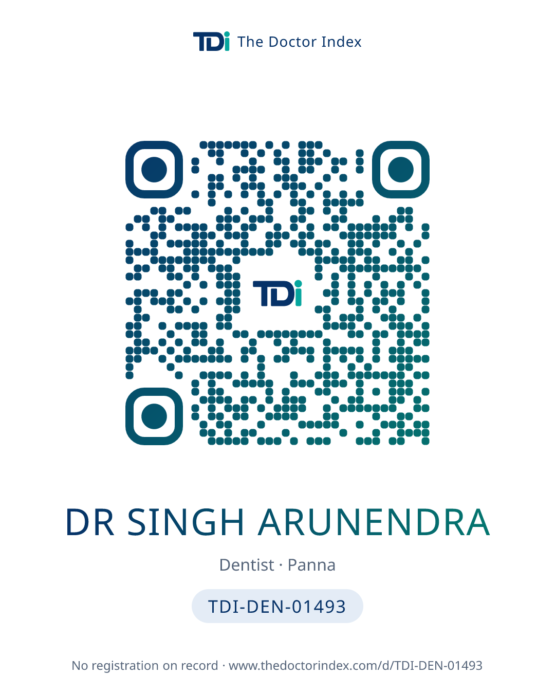 QR card for Dr Singh Arunendra, TDI-DEN-01493