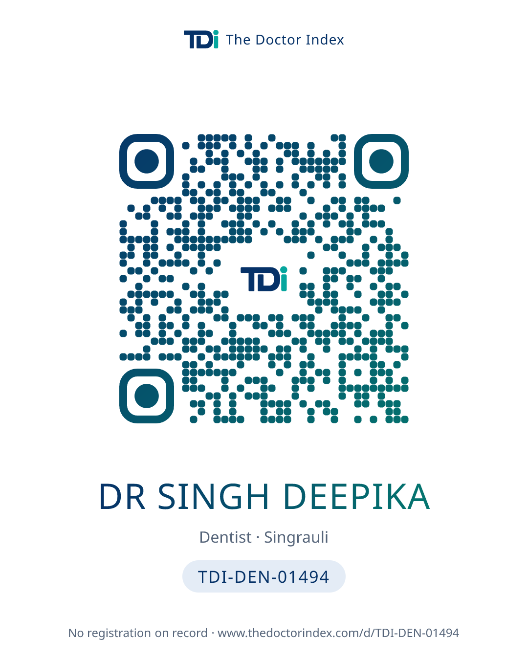 QR card for Dr Singh Deepika, TDI-DEN-01494