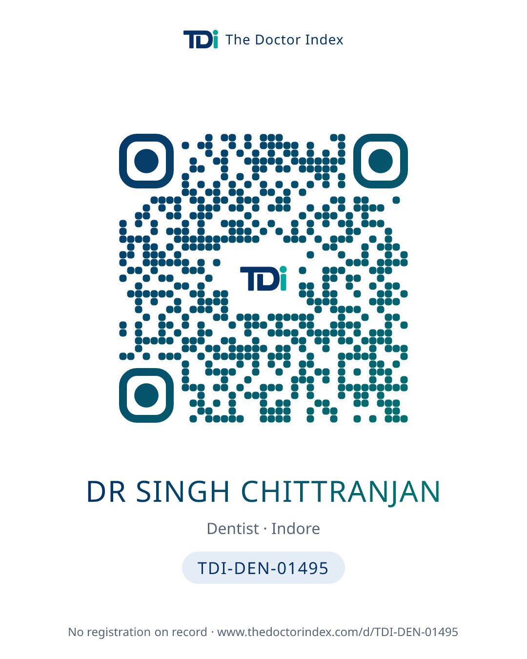 QR card for Dr Singh Chittranjan, TDI-DEN-01495