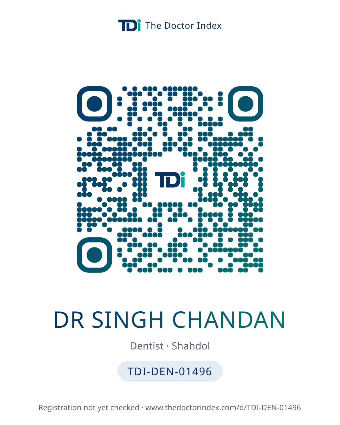 QR card for Dr Singh Chandan, TDI-DEN-01496