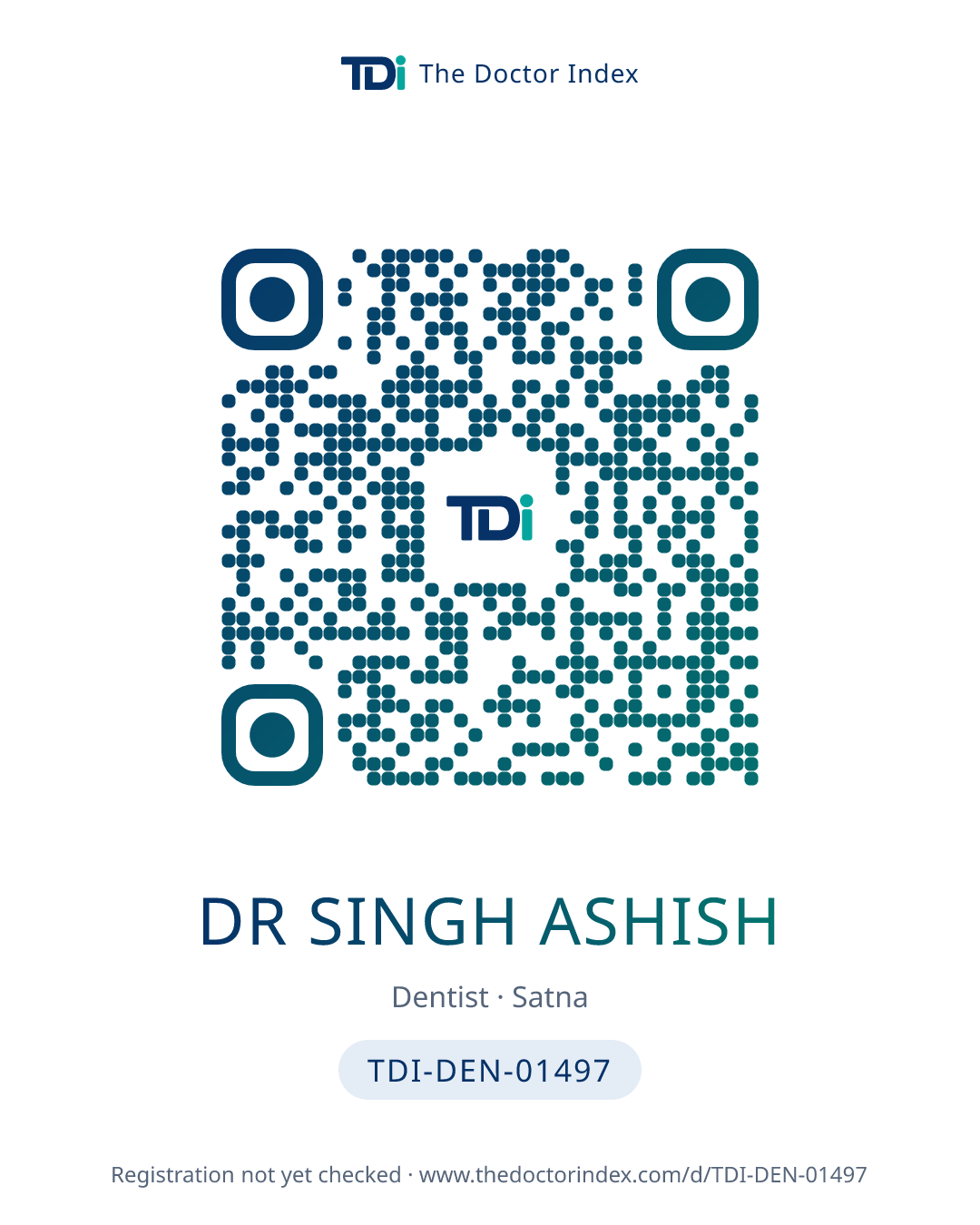 QR card for Dr Singh Ashish, TDI-DEN-01497