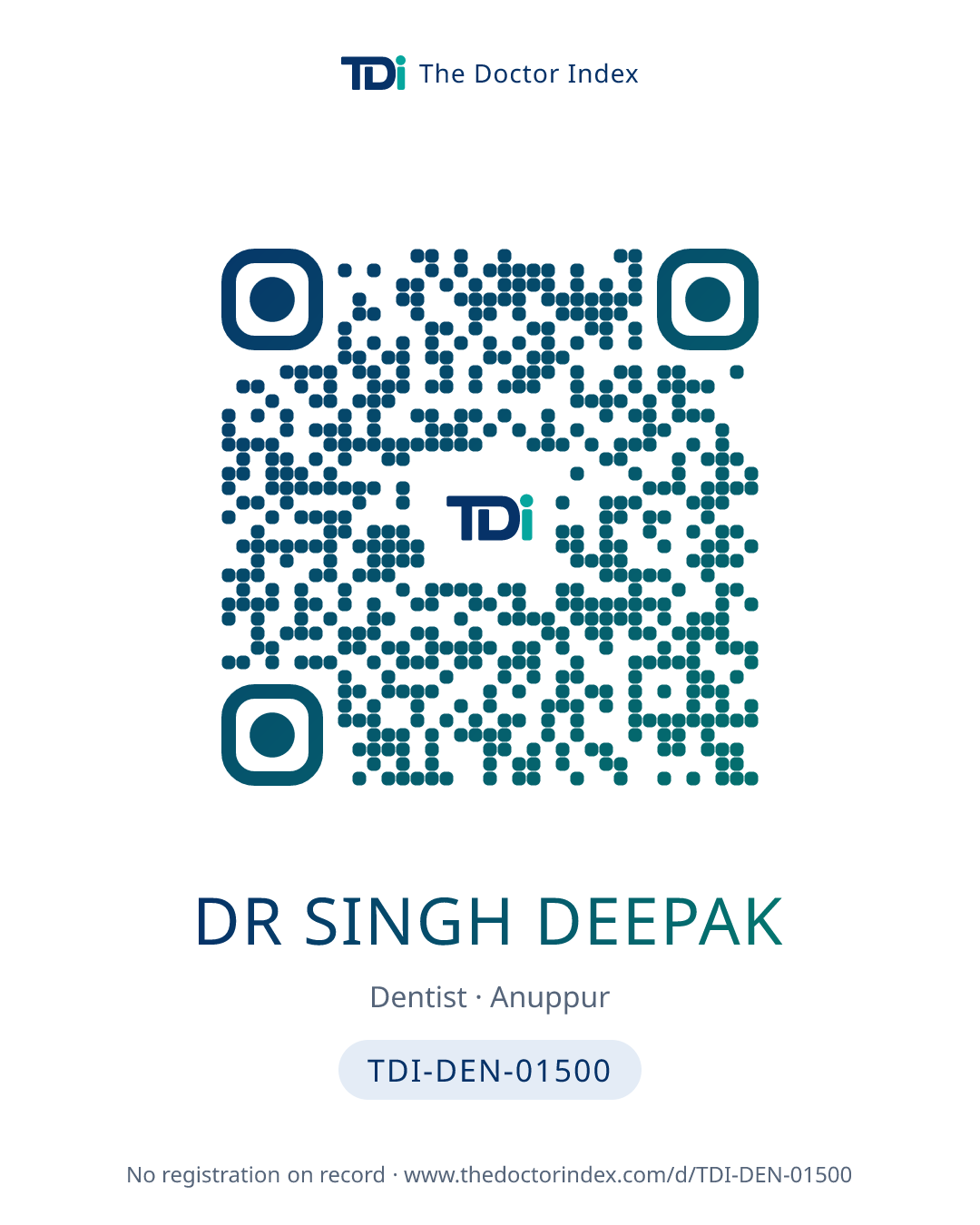 QR card for Dr Singh Deepak, TDI-DEN-01500