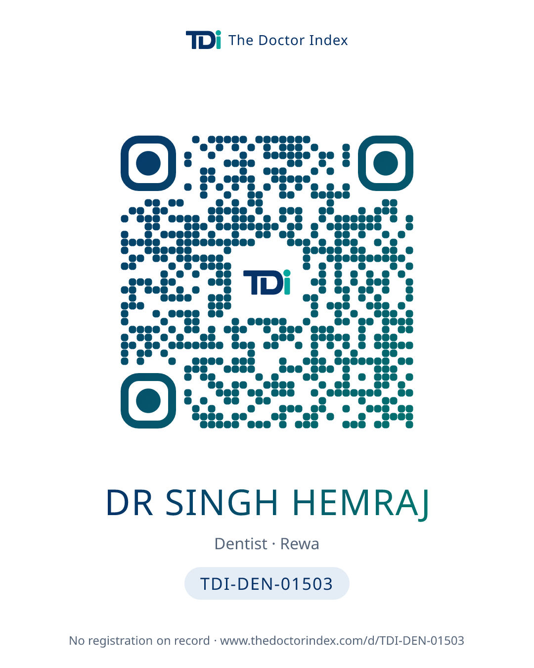 QR card for Dr Singh Hemraj, TDI-DEN-01503