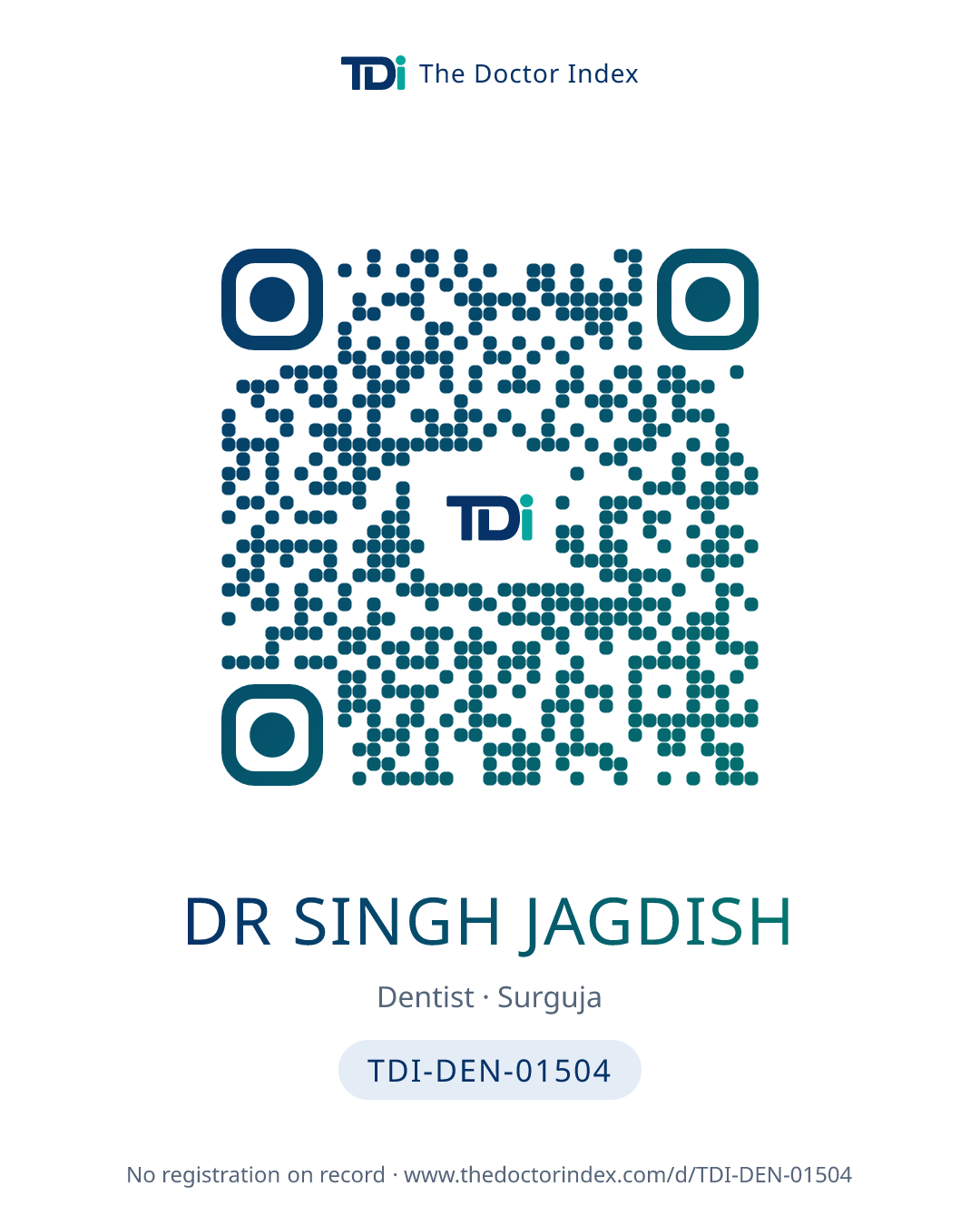 QR card for Dr Singh Jagdish, TDI-DEN-01504
