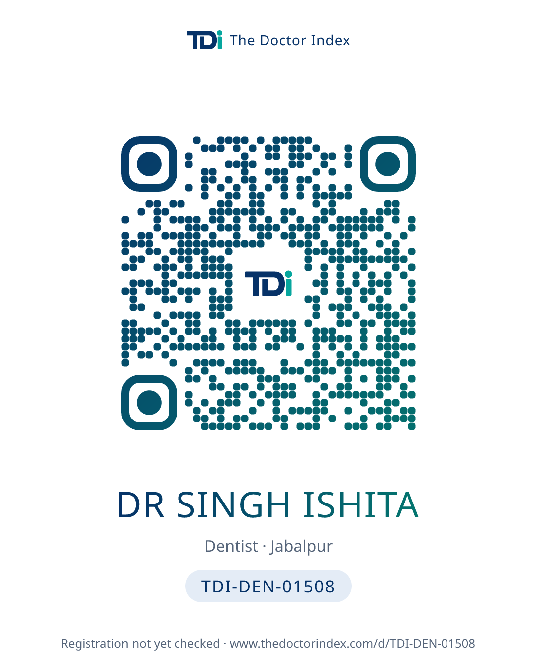 QR card for Dr Singh Ishita, TDI-DEN-01508