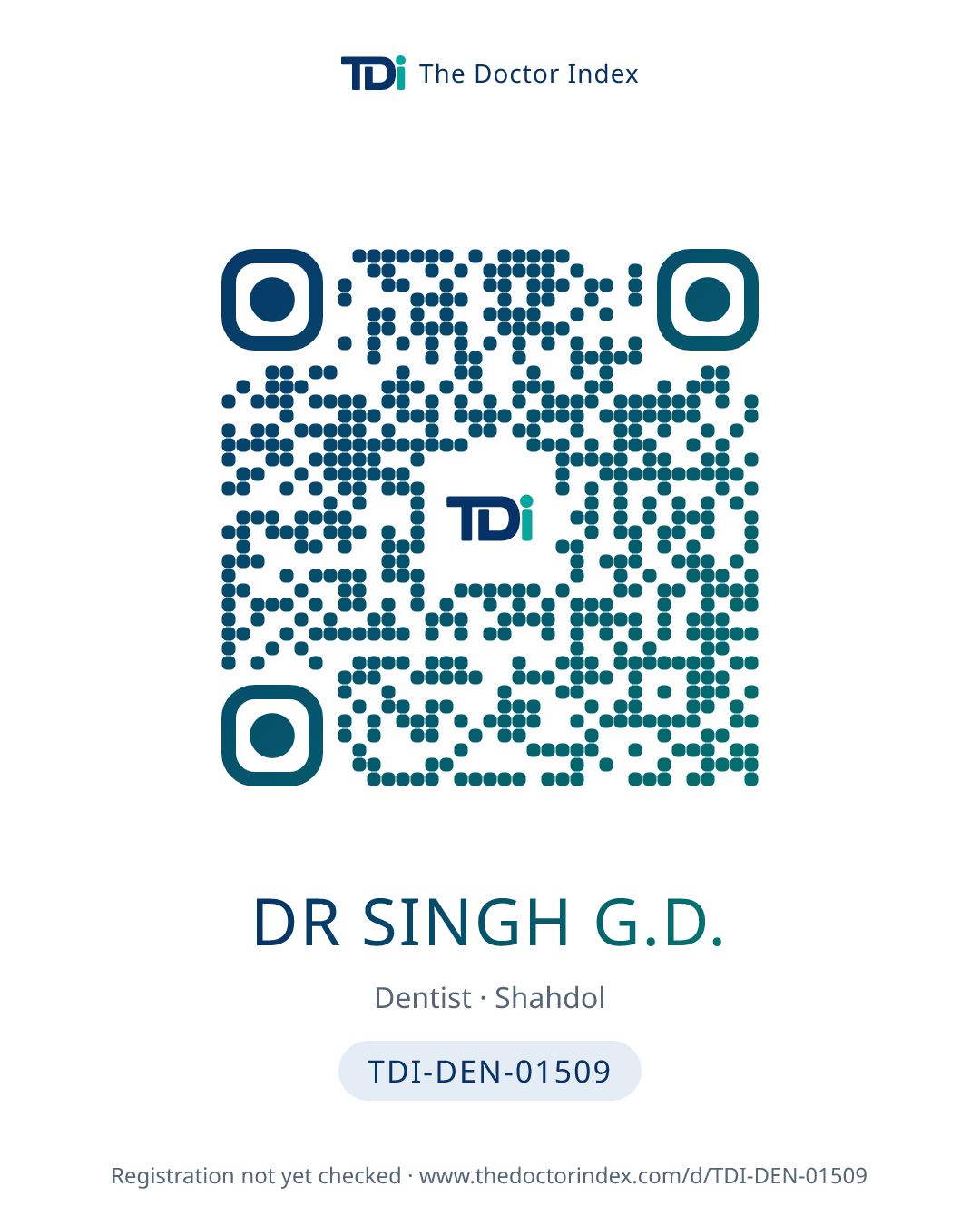 QR card for Dr Singh G.D., TDI-DEN-01509