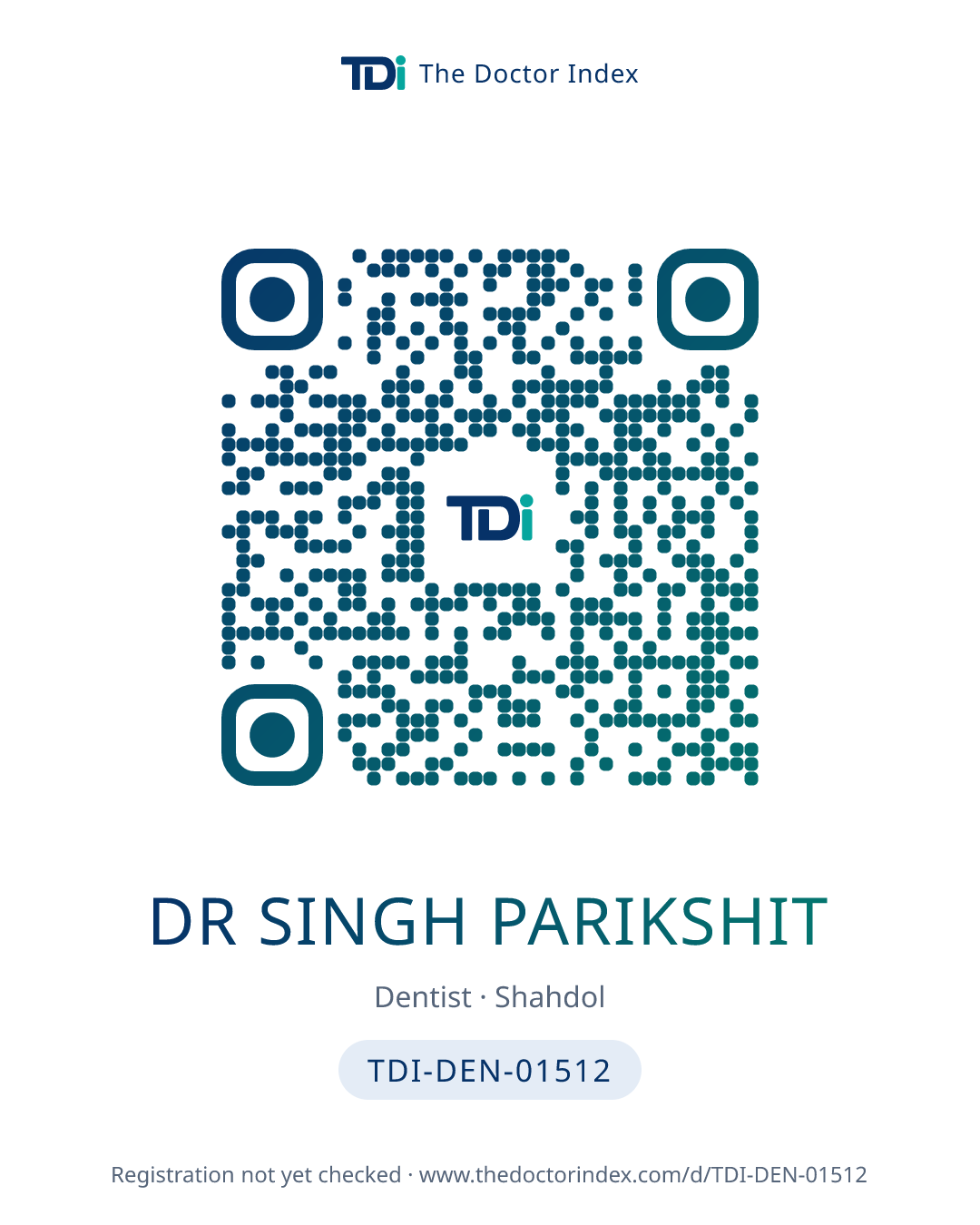 QR card for Dr Singh Parikshit, TDI-DEN-01512