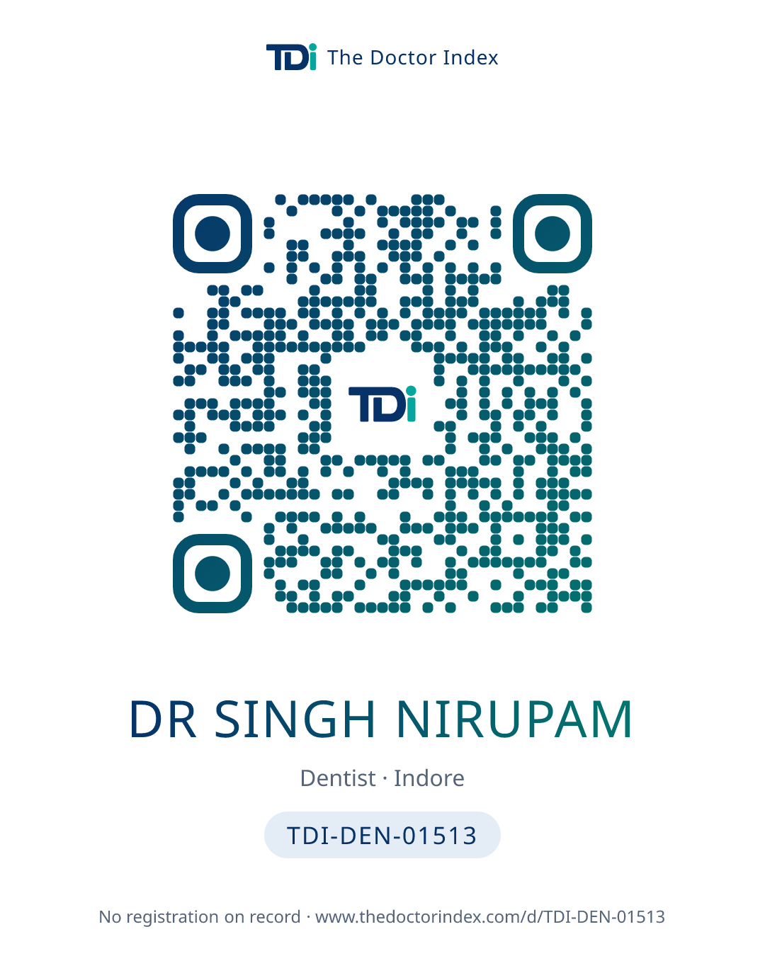 QR card for Dr Singh Nirupam, TDI-DEN-01513