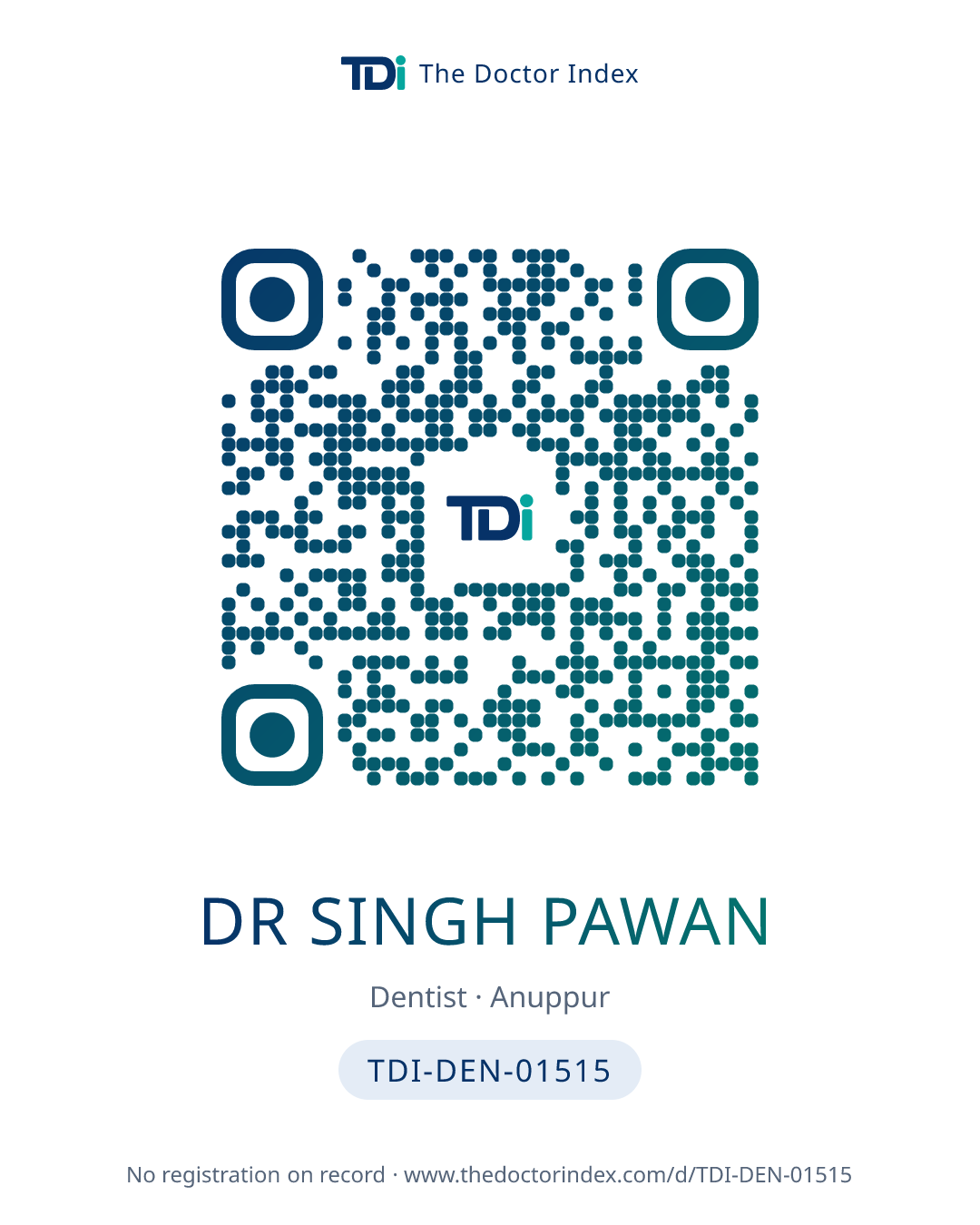 QR card for Dr Singh Pawan, TDI-DEN-01515