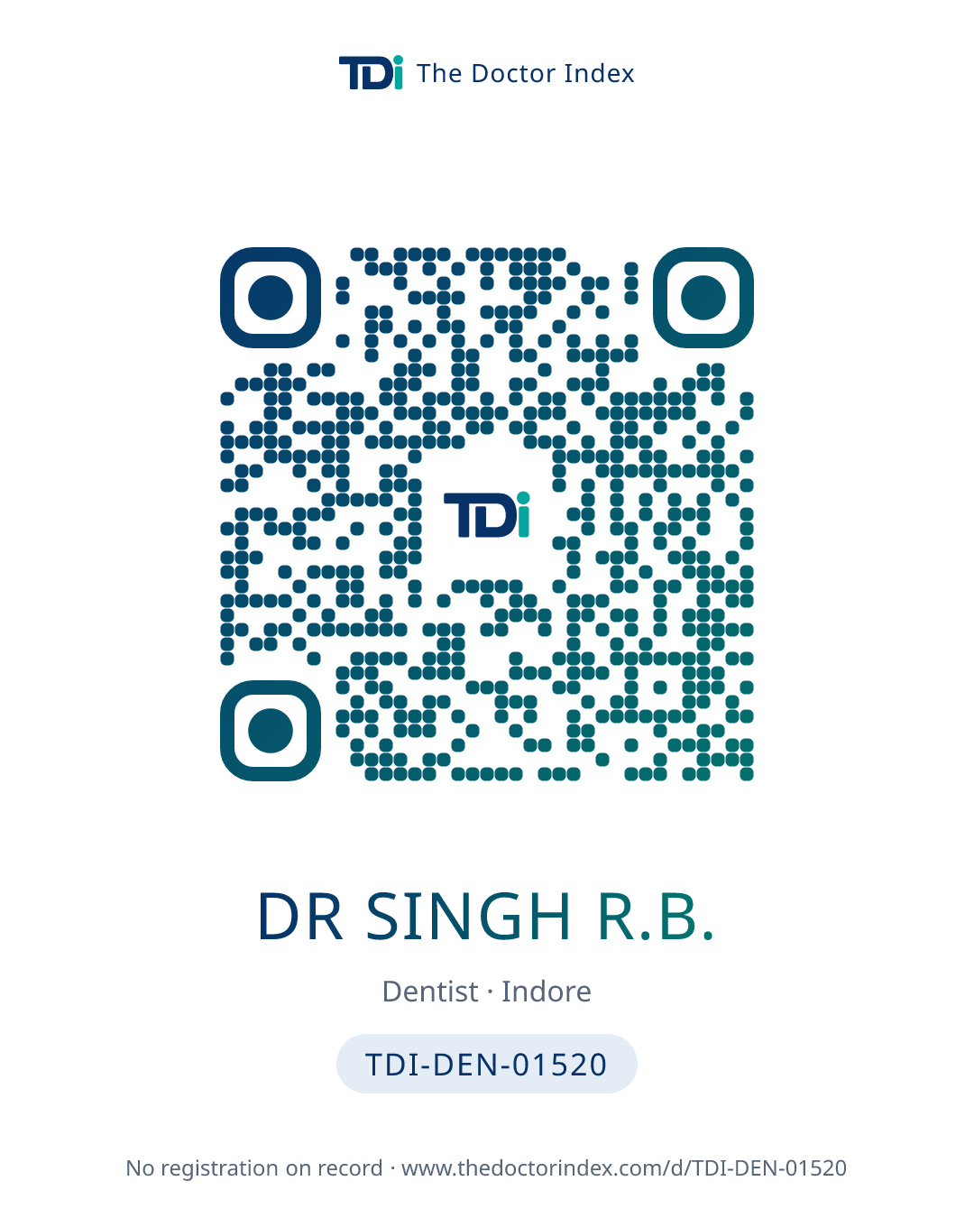 QR card for Dr Singh R.B., TDI-DEN-01520