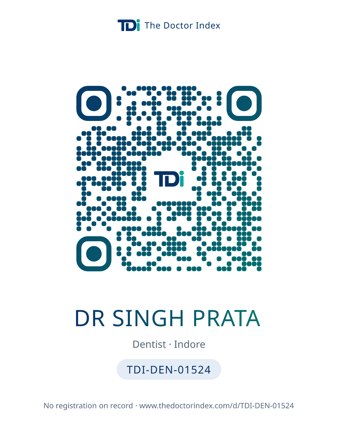 QR card for Dr Singh Prata, TDI-DEN-01524