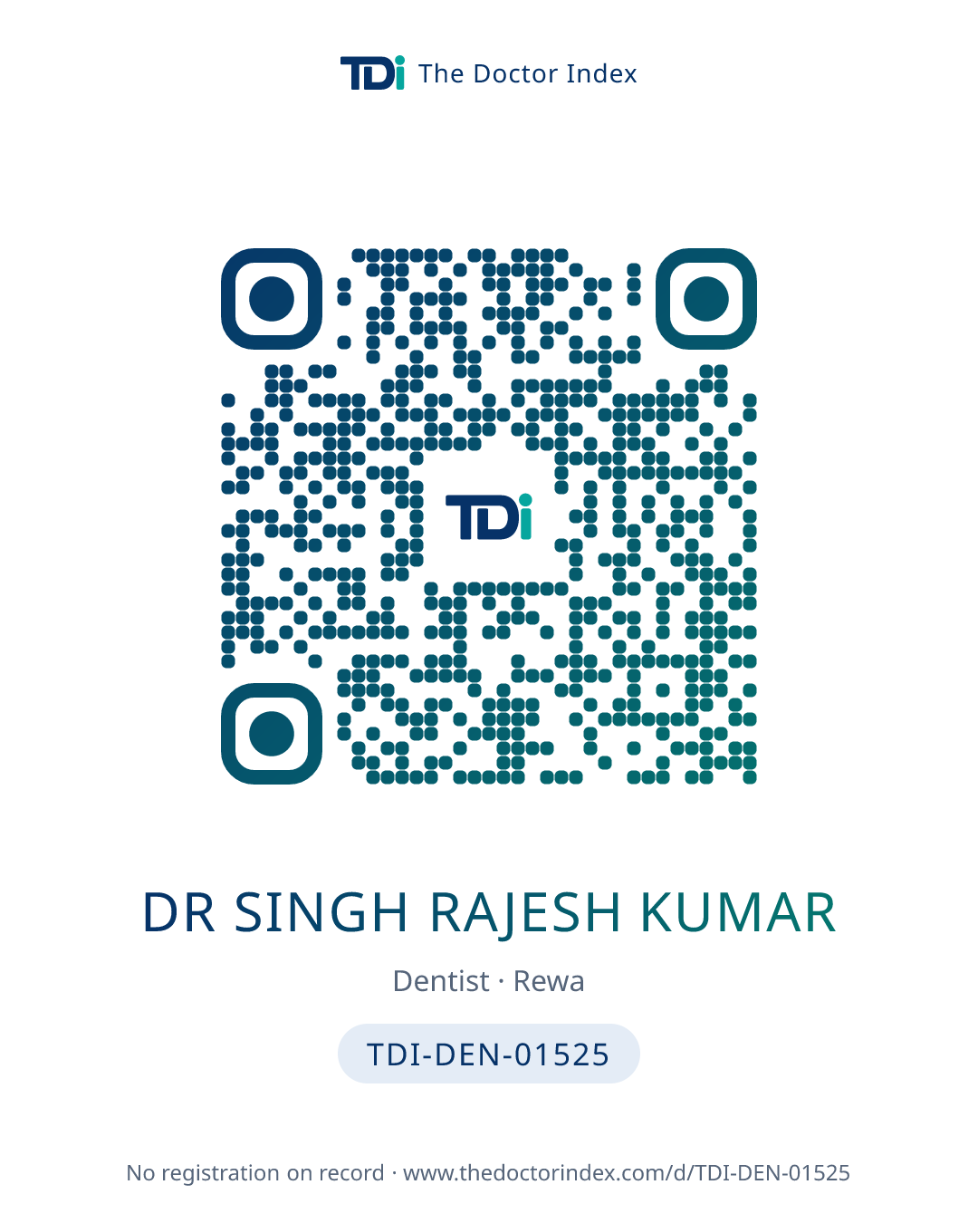 QR card for Dr Singh Rajesh Kumar, TDI-DEN-01525