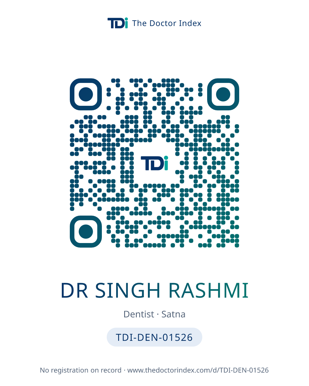 QR card for Dr Singh Rashmi, TDI-DEN-01526