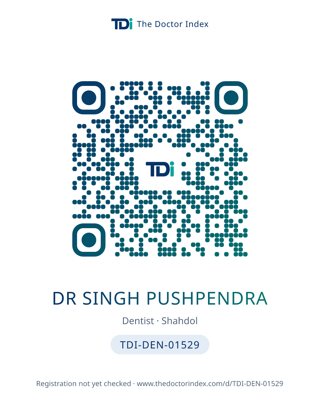 QR card for Dr Singh Pushpendra, TDI-DEN-01529