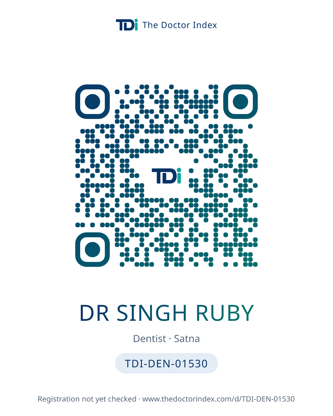 QR card for Dr Singh Ruby, TDI-DEN-01530