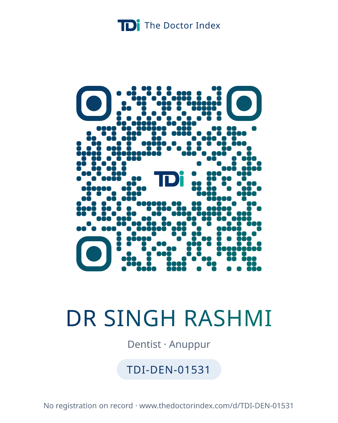 QR card for Dr Singh Rashmi, TDI-DEN-01531