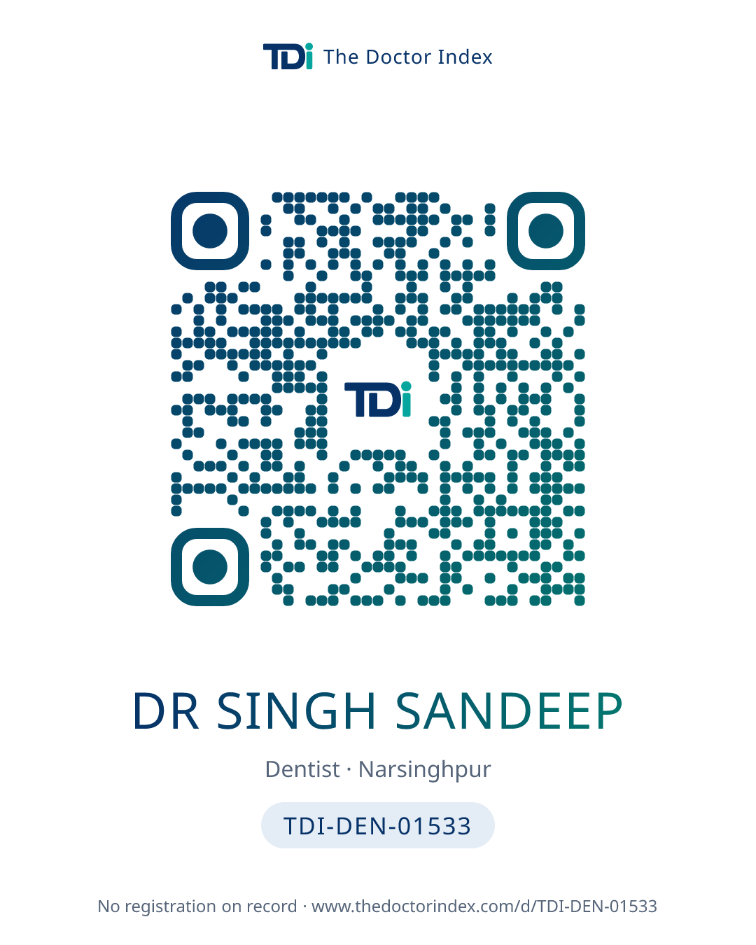 QR card for Dr Singh Sandeep, TDI-DEN-01533