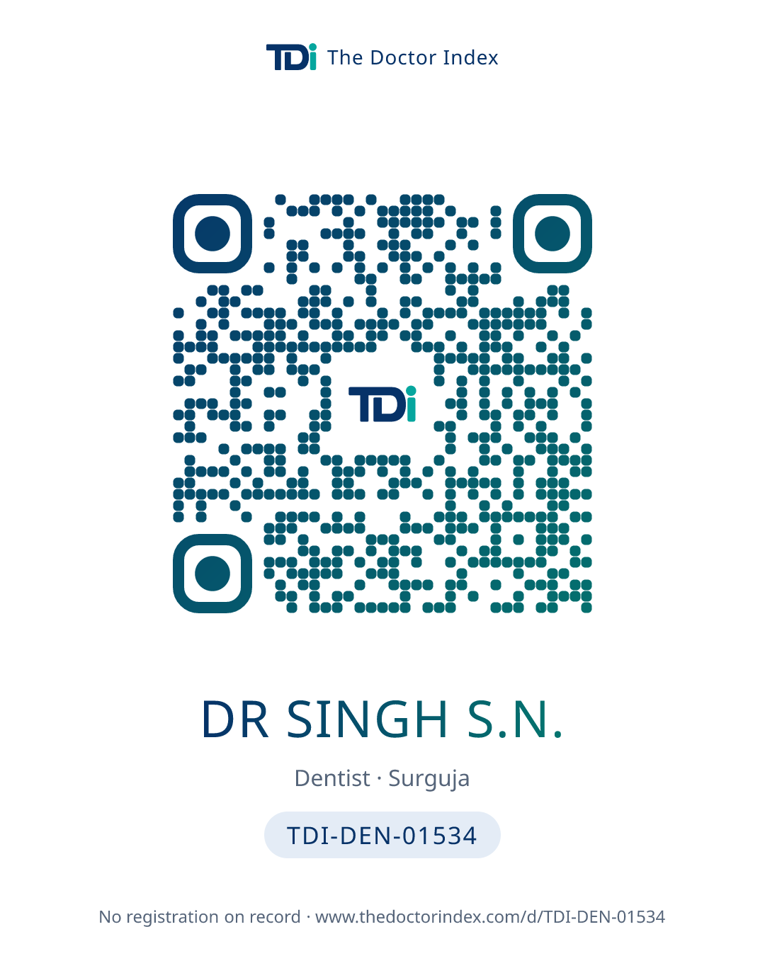 QR card for Dr Singh S.N., TDI-DEN-01534