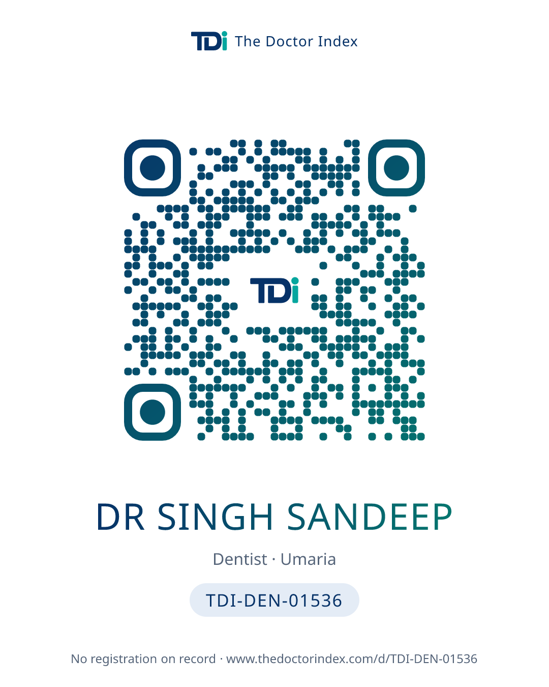 QR card for Dr Singh Sandeep, TDI-DEN-01536